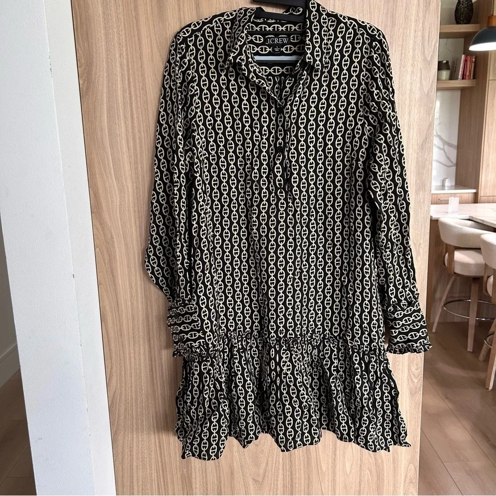 J.Crew Amelia popover shirtdress in chain print Dress Small Long Sleeve like new